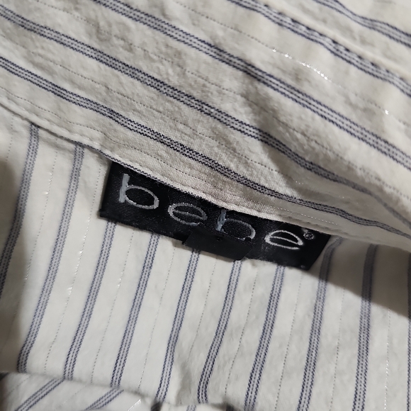 bebe Striped Button-Down Blouse | Women’s Medium - Picture 3 of 4